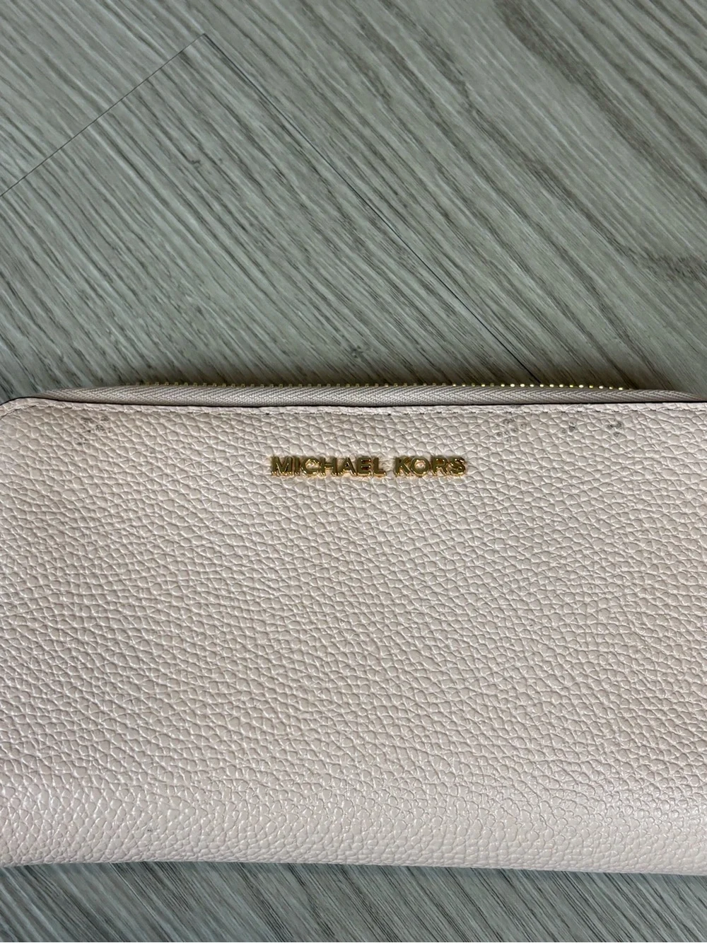 Michael Kors Pale Pink Pebbled Leather Wristlet Wallet with Gold Hardware